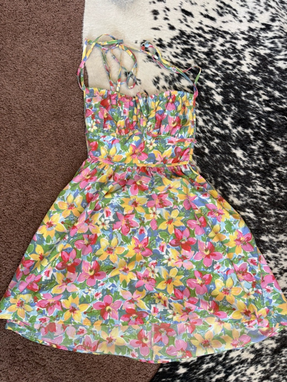 SHEIN Floral Tie-Shoulder Sundress in Yellow, Pink & Green